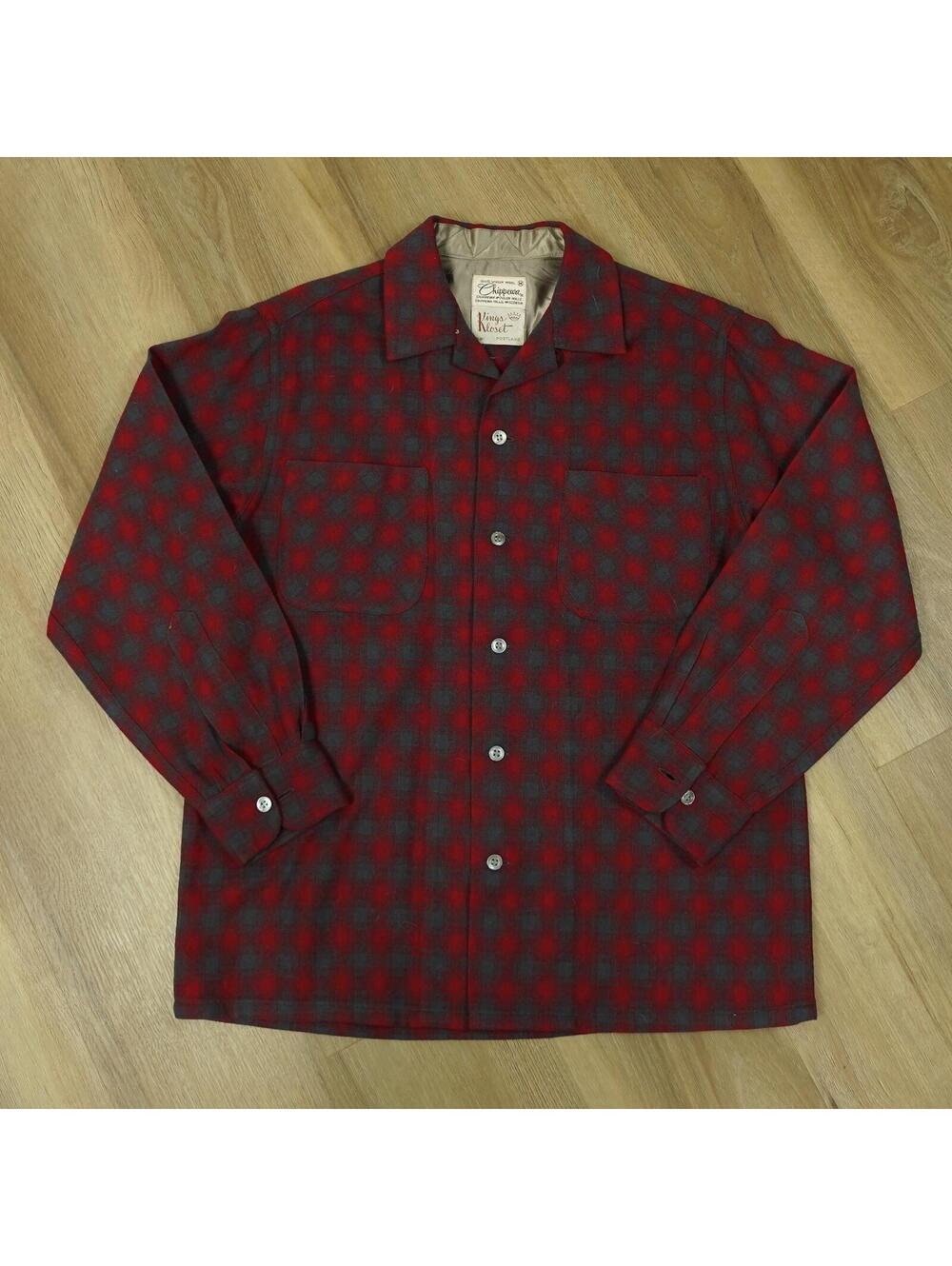 Vintage Chippewa Woolen Mills Red Gray 100% Virgin Wool‎ Button-Up Shirt M